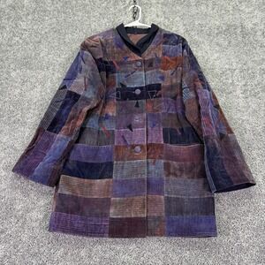 Anna Carlson Coat Womens Small Multicolor Corduroy Geometric Embroidered Boho